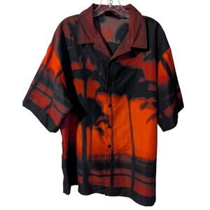 ODO Retro Red Black Tropical Print Hawaiian Shirt Button Down Men's Size XL Y2K